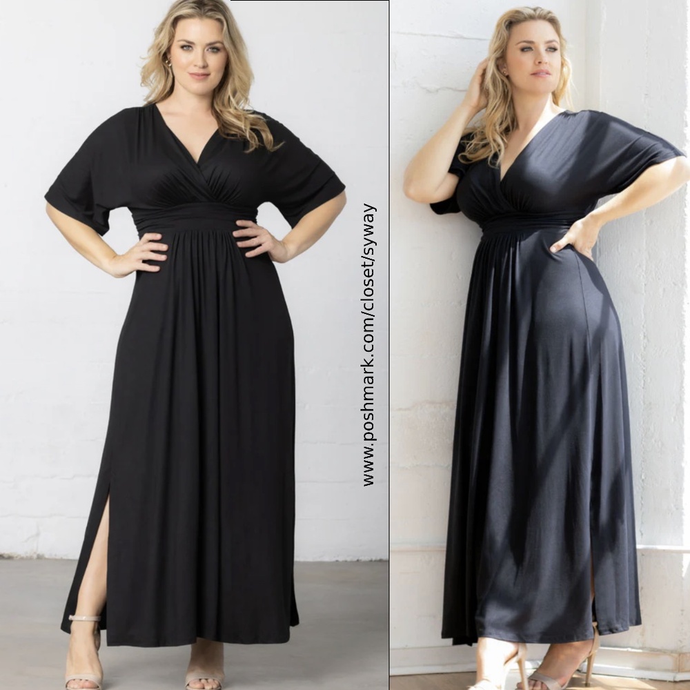 Kiyonna Vienna Black Stretch Maxi Dress Side Slits - Picture 2 of 14
